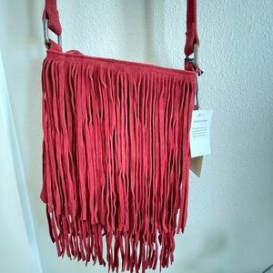Chic Red Fringe Crossbody Bag